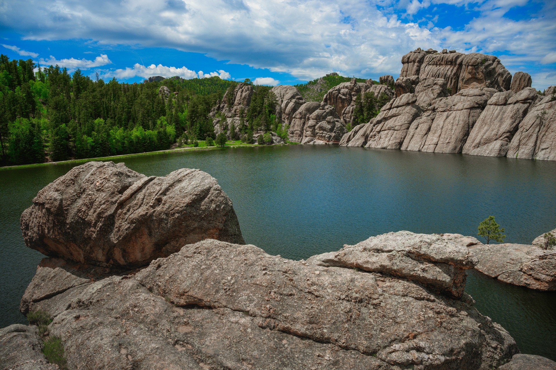 Sylvan Lake in Custer State Park of the Black Hills, South Dakota, United States: Tranquil popular place for swimming, canoeing, hiking, picnicking and rock climbing